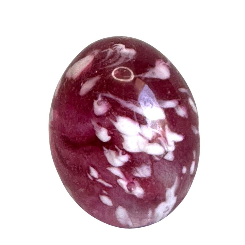 Art Glass Egg Cranberry White Mottled Swirl Decorative 3" - Picture 3 of 7